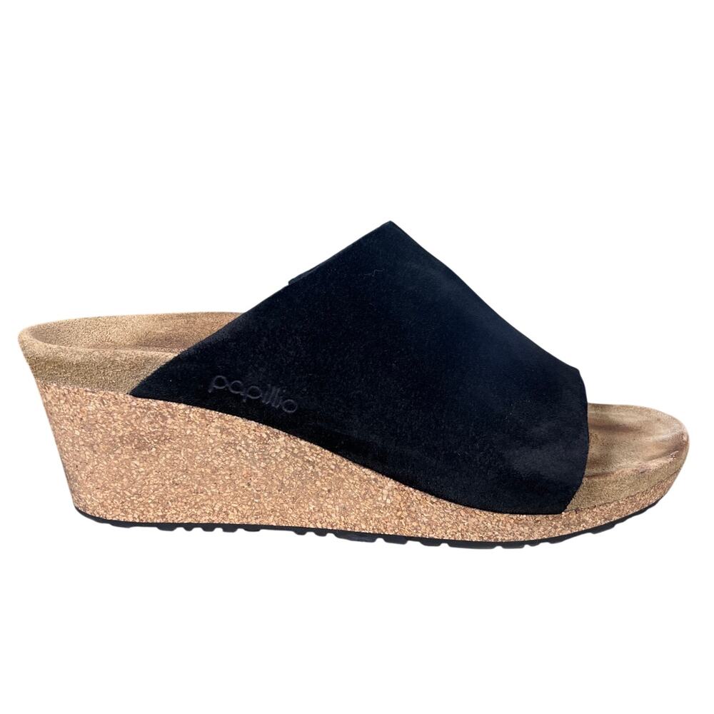 Papillio by Birkenstock Women’s Black Suede Wedge Slide Sandals Size 10
